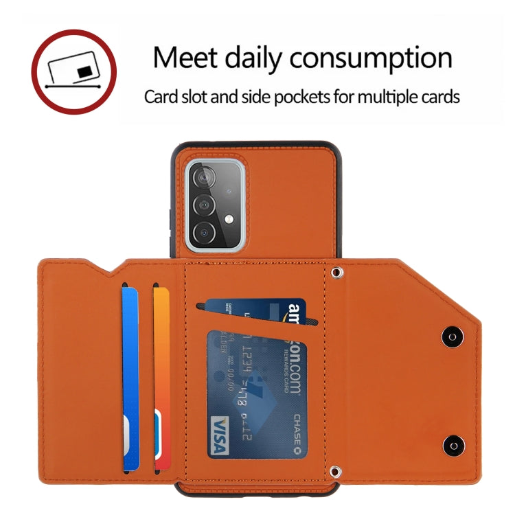For Samsung Galaxy A52 5G / 4G Skin Feel PU + TPU + PC Back Cover Shockproof Case with Card Slots & Holder & Photo Frame
