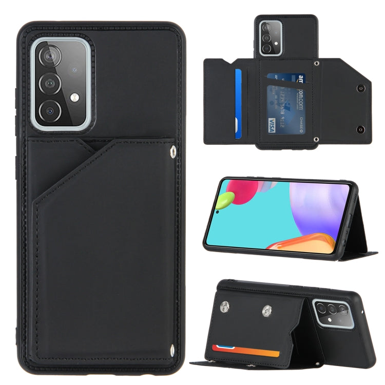 For Samsung Galaxy A52 5G / 4G Skin Feel PU + TPU + PC Back Cover Shockproof Case with Card Slots & Holder & Photo Frame
