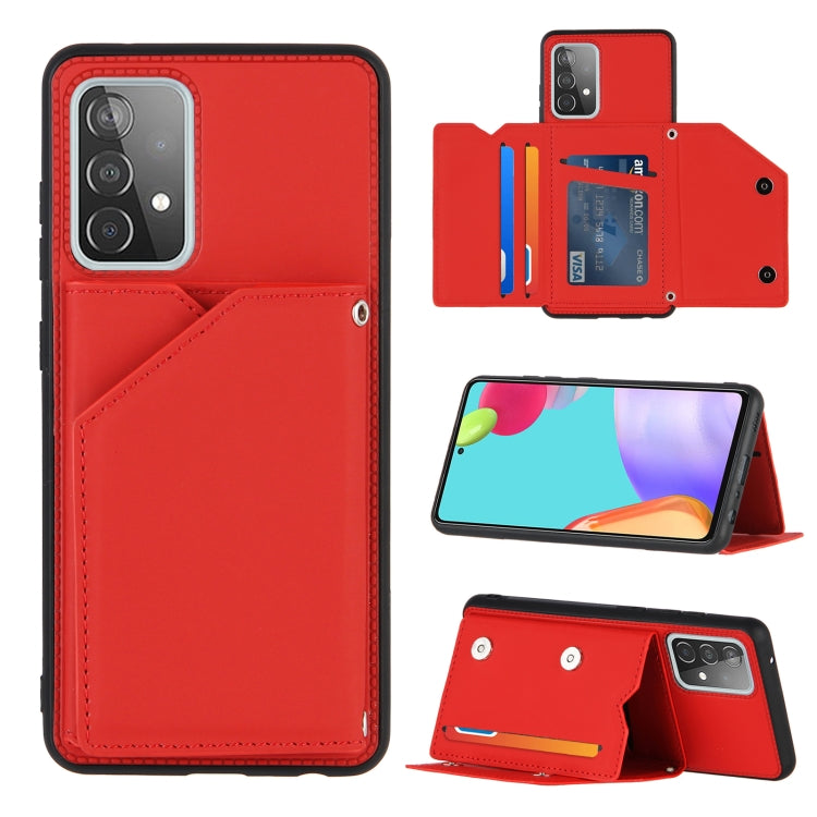 For Samsung Galaxy A52 5G / 4G Skin Feel PU + TPU + PC Back Cover Shockproof Case with Card Slots & Holder & Photo Frame