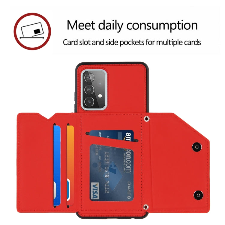 For Samsung Galaxy A52 5G / 4G Skin Feel PU + TPU + PC Back Cover Shockproof Case with Card Slots & Holder & Photo Frame