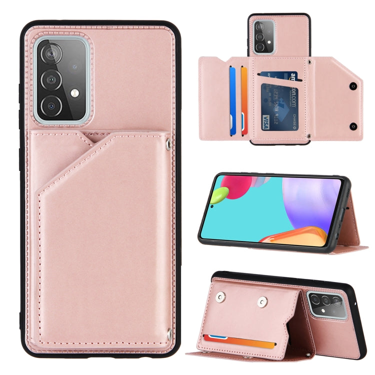 For Samsung Galaxy A52 5G / 4G Skin Feel PU + TPU + PC Back Cover Shockproof Case with Card Slots & Holder & Photo Frame