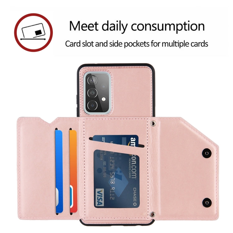 For Samsung Galaxy A52 5G / 4G Skin Feel PU + TPU + PC Back Cover Shockproof Case with Card Slots & Holder & Photo Frame