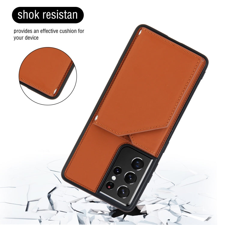 For Samsung Galaxy S21 Ultra 5G Skin Feel PU + TPU + PC Back Cover Shockproof Case with Card Slots & Holder & Photo Frame