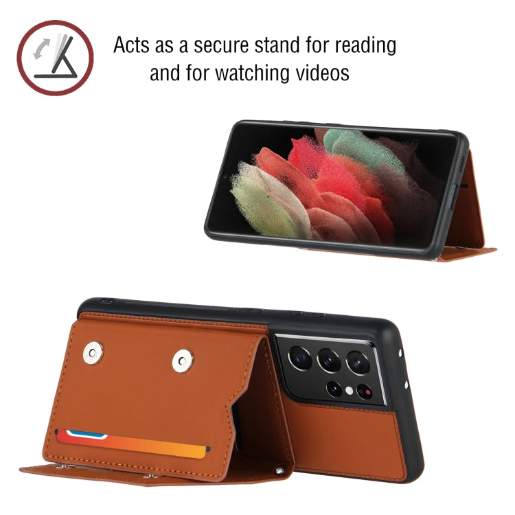 For Samsung Galaxy S21 Ultra 5G Skin Feel PU + TPU + PC Back Cover Shockproof Case with Card Slots & Holder & Photo Frame