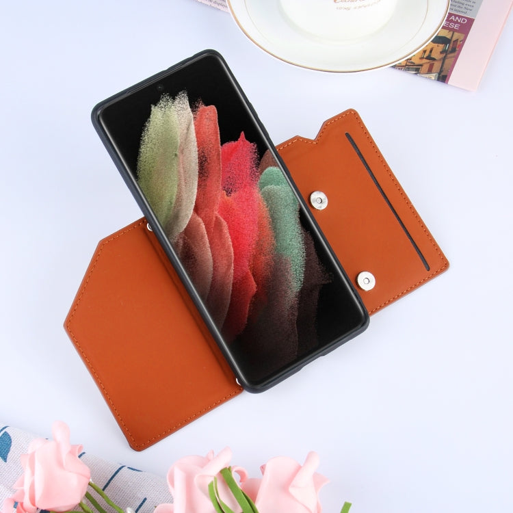 For Samsung Galaxy S21 Ultra 5G Skin Feel PU + TPU + PC Back Cover Shockproof Case with Card Slots & Holder & Photo Frame