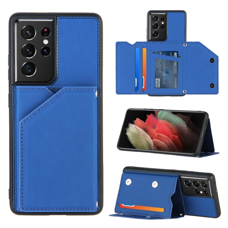 For Samsung Galaxy S21 Ultra 5G Skin Feel PU + TPU + PC Back Cover Shockproof Case with Card Slots & Holder & Photo Frame
