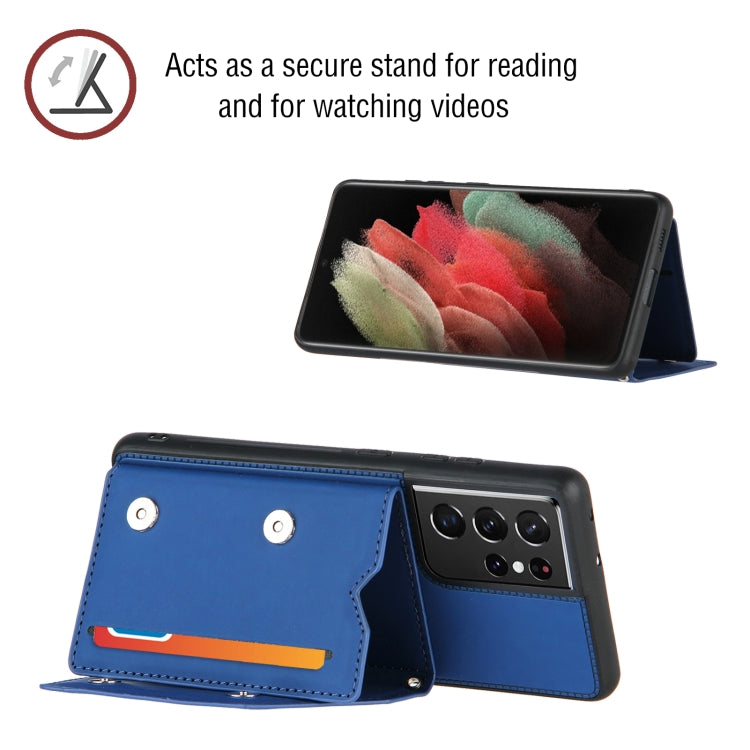 For Samsung Galaxy S21 Ultra 5G Skin Feel PU + TPU + PC Back Cover Shockproof Case with Card Slots & Holder & Photo Frame