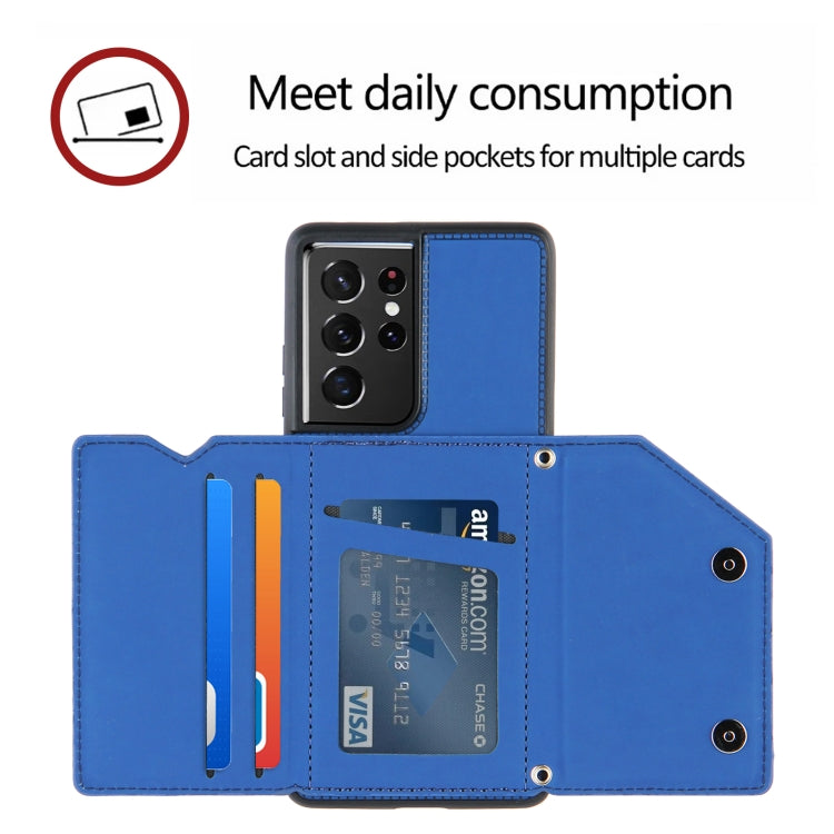 For Samsung Galaxy S21 Ultra 5G Skin Feel PU + TPU + PC Back Cover Shockproof Case with Card Slots & Holder & Photo Frame