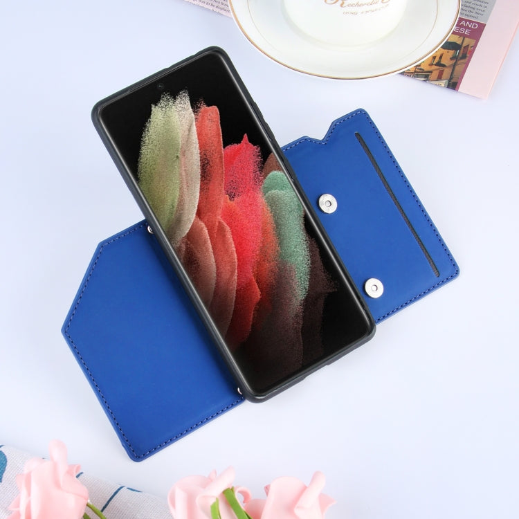 For Samsung Galaxy S21 Ultra 5G Skin Feel PU + TPU + PC Back Cover Shockproof Case with Card Slots & Holder & Photo Frame