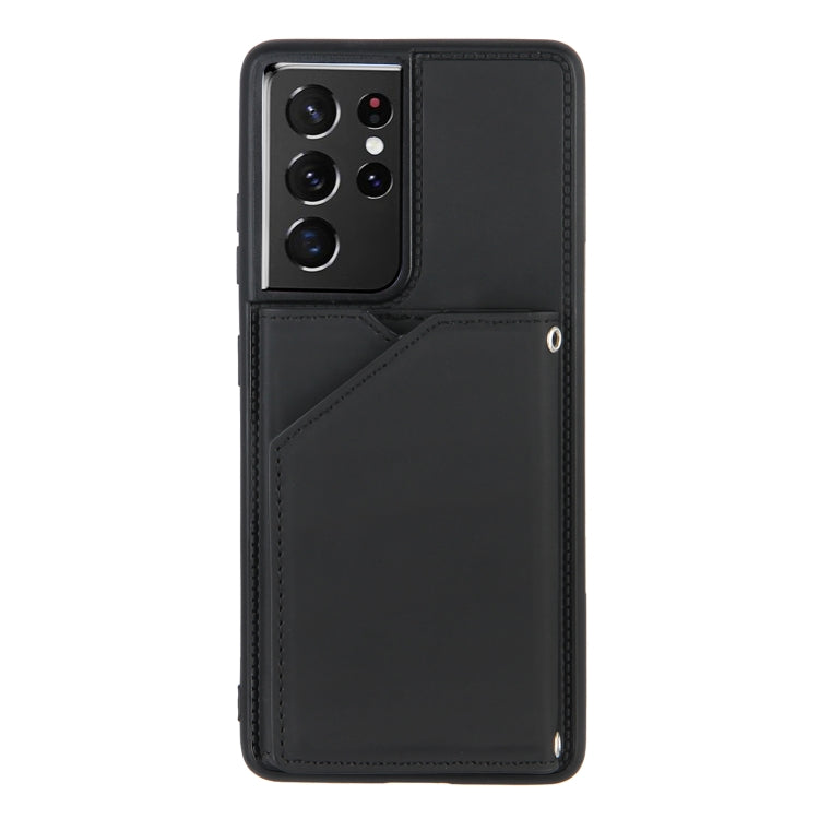 For Samsung Galaxy S21 Ultra 5G Skin Feel PU + TPU + PC Back Cover Shockproof Case with Card Slots & Holder & Photo Frame