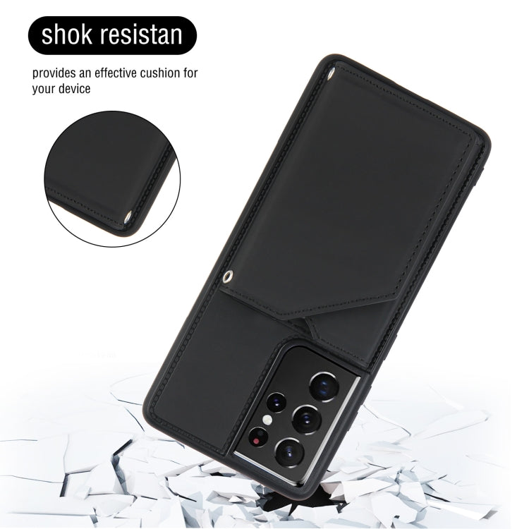 For Samsung Galaxy S21 Ultra 5G Skin Feel PU + TPU + PC Back Cover Shockproof Case with Card Slots & Holder & Photo Frame