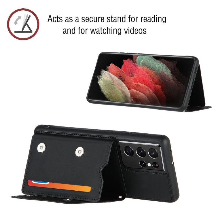 For Samsung Galaxy S21 Ultra 5G Skin Feel PU + TPU + PC Back Cover Shockproof Case with Card Slots & Holder & Photo Frame
