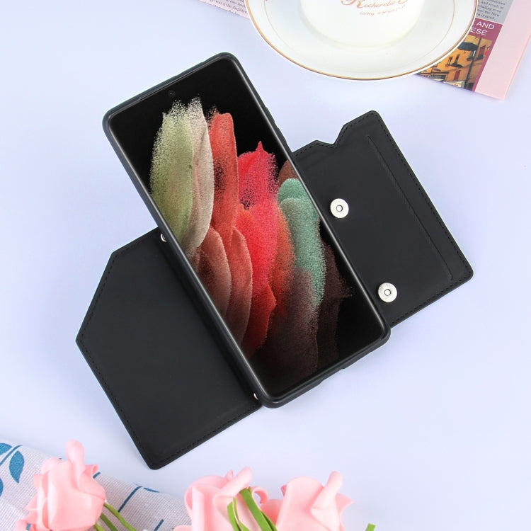 For Samsung Galaxy S21 Ultra 5G Skin Feel PU + TPU + PC Back Cover Shockproof Case with Card Slots & Holder & Photo Frame