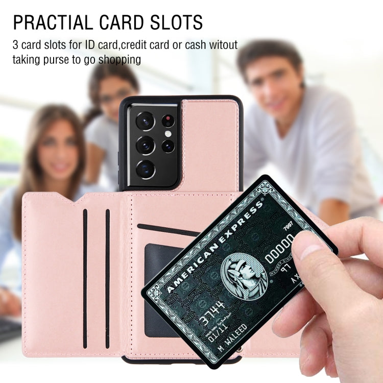 For Samsung Galaxy S21 Ultra 5G Skin Feel PU + TPU + PC Back Cover Shockproof Case with Card Slots & Holder & Photo Frame