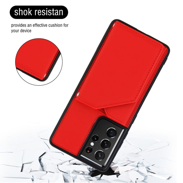 For Samsung Galaxy S21 Ultra 5G Skin Feel PU + TPU + PC Back Cover Shockproof Case with Card Slots & Holder & Photo Frame