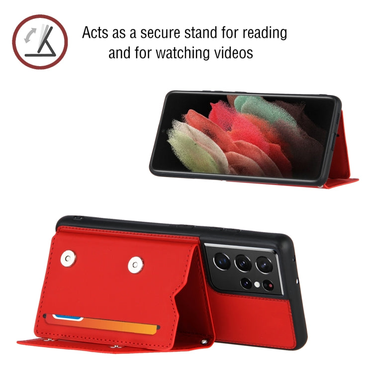For Samsung Galaxy S21 Ultra 5G Skin Feel PU + TPU + PC Back Cover Shockproof Case with Card Slots & Holder & Photo Frame