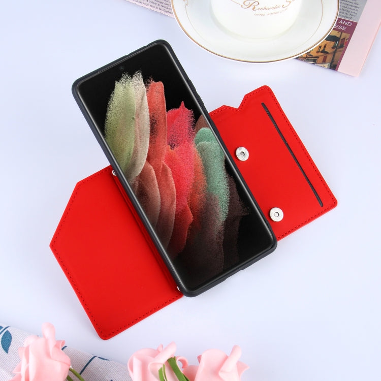 For Samsung Galaxy S21 Ultra 5G Skin Feel PU + TPU + PC Back Cover Shockproof Case with Card Slots & Holder & Photo Frame