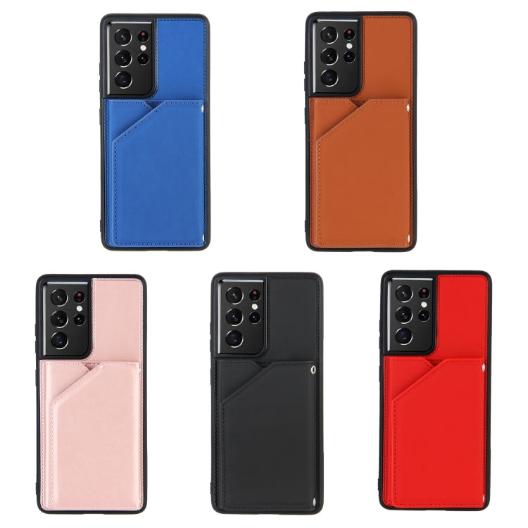 For Samsung Galaxy S21 Ultra 5G Skin Feel PU + TPU + PC Back Cover Shockproof Case with Card Slots & Holder & Photo Frame