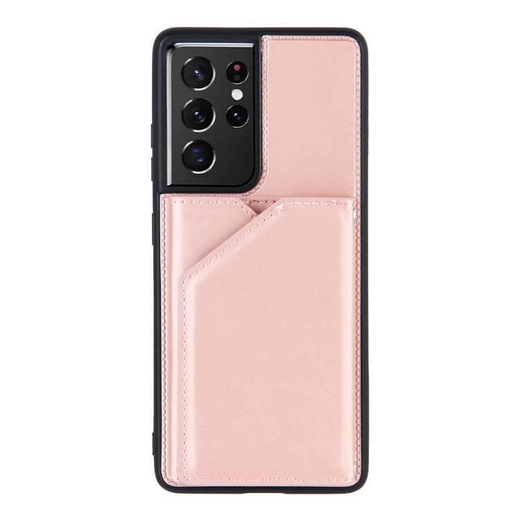 For Samsung Galaxy S21 Ultra 5G Skin Feel PU + TPU + PC Back Cover Shockproof Case with Card Slots & Holder & Photo Frame