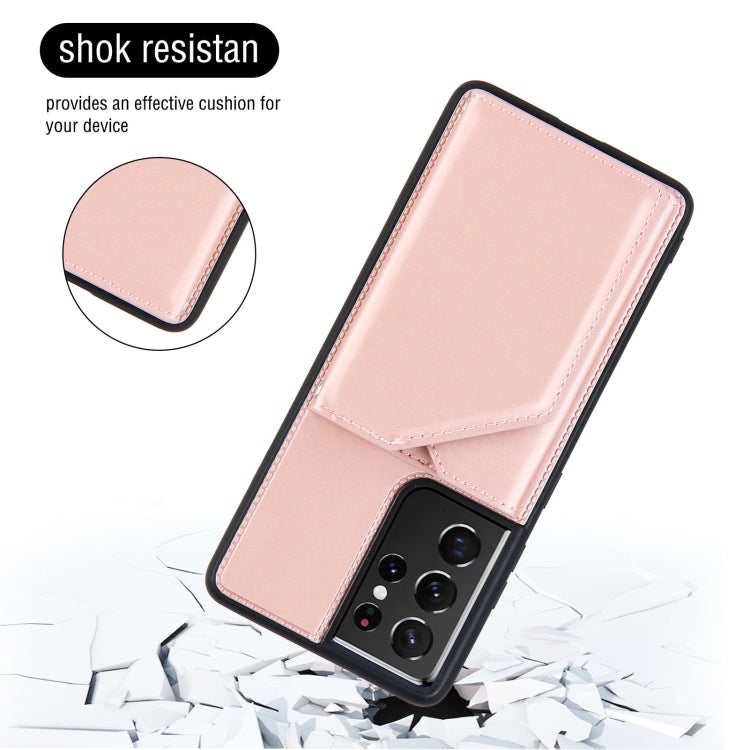 For Samsung Galaxy S21 Ultra 5G Skin Feel PU + TPU + PC Back Cover Shockproof Case with Card Slots & Holder & Photo Frame