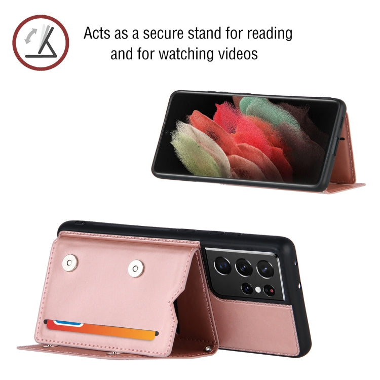 For Samsung Galaxy S21 Ultra 5G Skin Feel PU + TPU + PC Back Cover Shockproof Case with Card Slots & Holder & Photo Frame