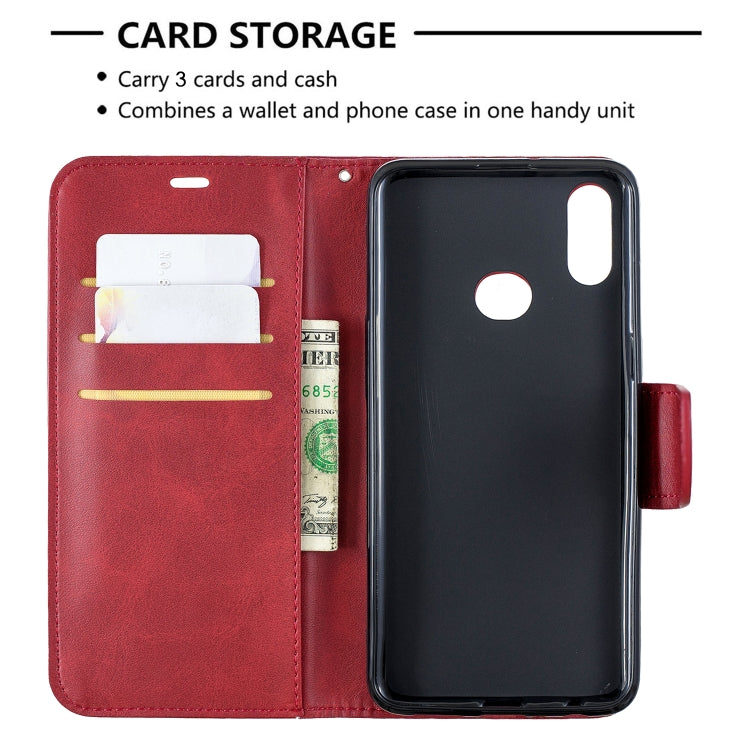 For Galaxy A10s Retro Lambskin Texture Pure Color Horizontal Flip PU Leather Case with Holder & Card Slots & Wallet & Lanyard