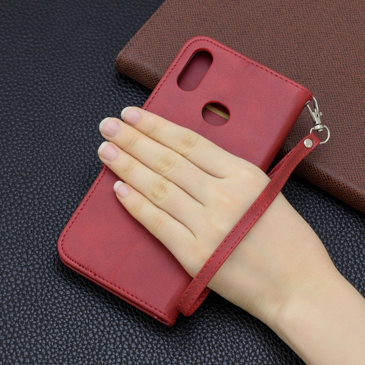 For Galaxy A10s Retro Lambskin Texture Pure Color Horizontal Flip PU Leather Case with Holder & Card Slots & Wallet & Lanyard