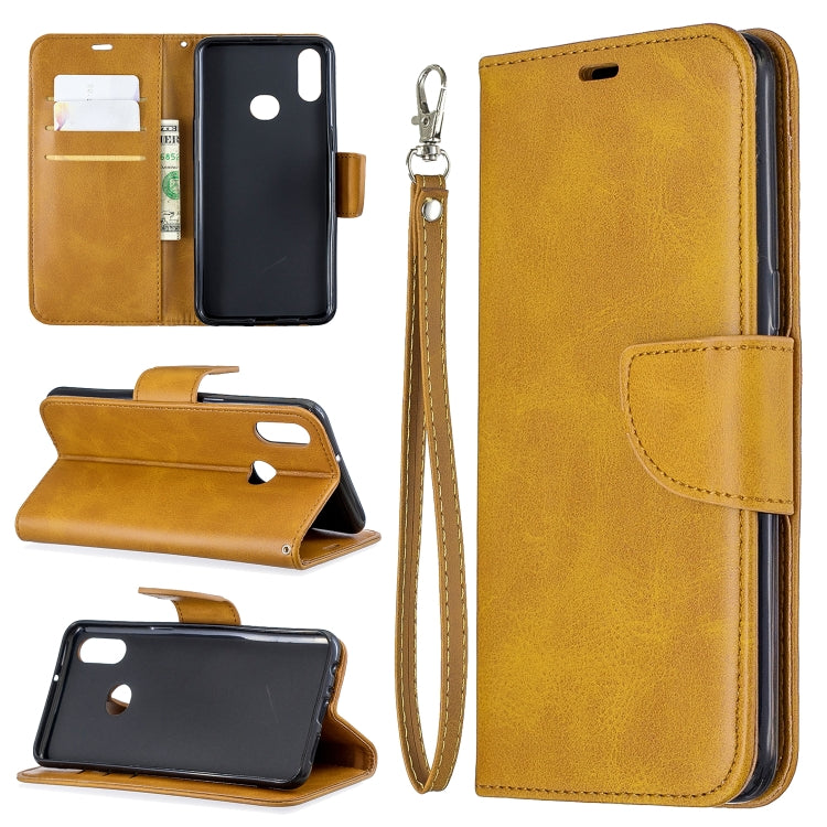 For Galaxy A10s Retro Lambskin Texture Pure Color Horizontal Flip PU Leather Case with Holder & Card Slots & Wallet & Lanyard