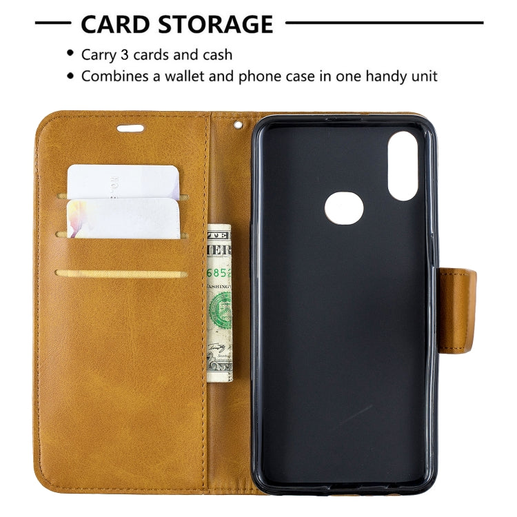 For Galaxy A10s Retro Lambskin Texture Pure Color Horizontal Flip PU Leather Case with Holder & Card Slots & Wallet & Lanyard