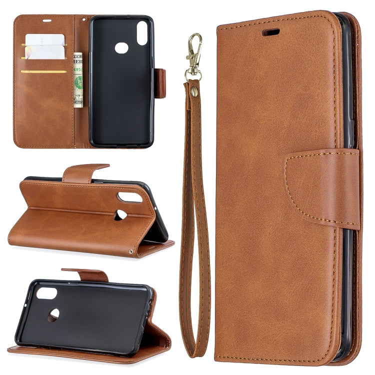 For Galaxy A10s Retro Lambskin Texture Pure Color Horizontal Flip PU Leather Case with Holder & Card Slots & Wallet & Lanyard
