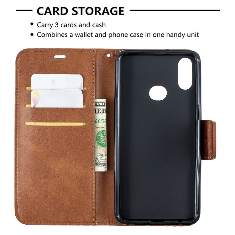 For Galaxy A10s Retro Lambskin Texture Pure Color Horizontal Flip PU Leather Case with Holder & Card Slots & Wallet & Lanyard