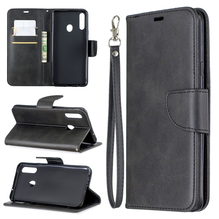 For Galaxy A20s Retro Lambskin Texture Pure Color Horizontal Flip PU Leather Case with Holder & Card Slots & Wallet & Lanyard