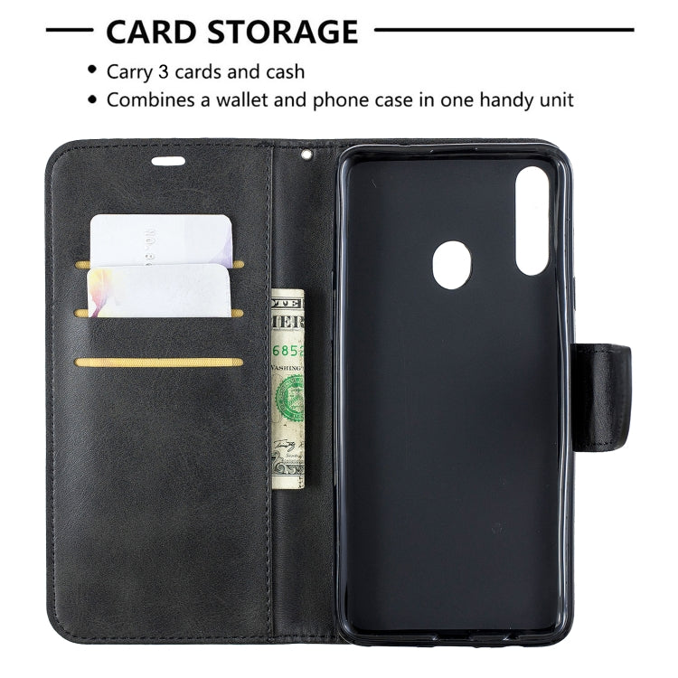For Galaxy A20s Retro Lambskin Texture Pure Color Horizontal Flip PU Leather Case with Holder & Card Slots & Wallet & Lanyard