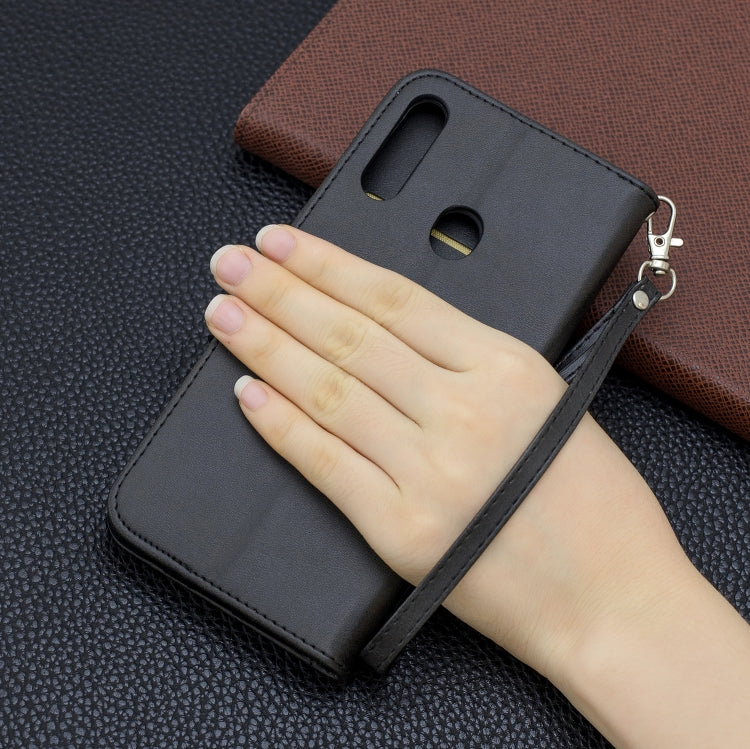 For Galaxy A20s Retro Lambskin Texture Pure Color Horizontal Flip PU Leather Case with Holder & Card Slots & Wallet & Lanyard