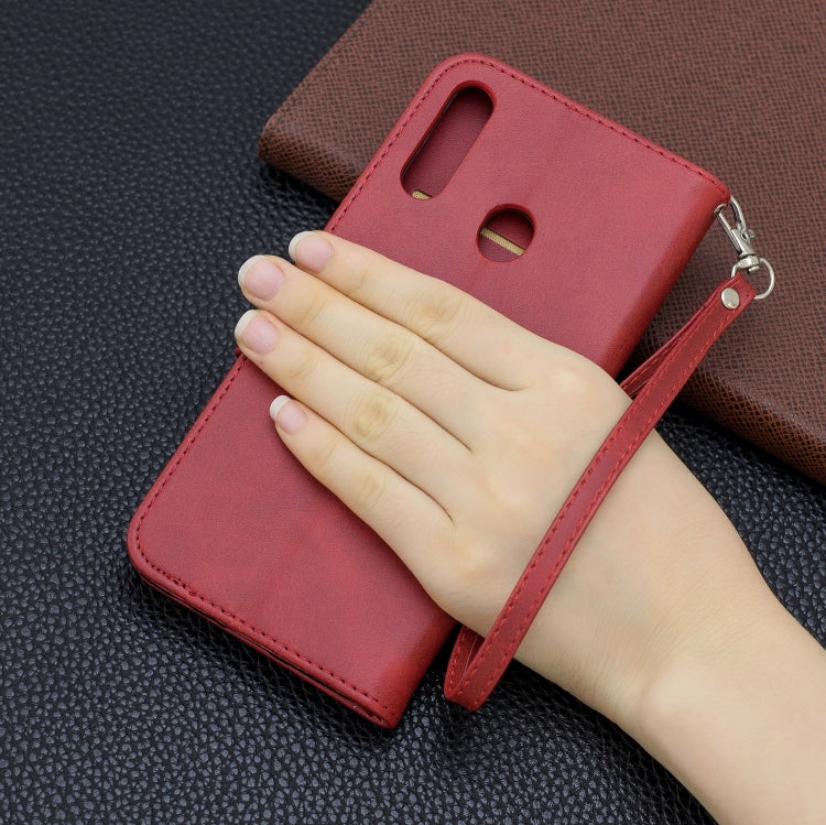 For Galaxy A20s Retro Lambskin Texture Pure Color Horizontal Flip PU Leather Case with Holder & Card Slots & Wallet & Lanyard