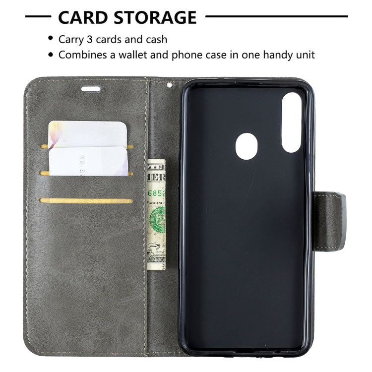 For Galaxy A20s Retro Lambskin Texture Pure Color Horizontal Flip PU Leather Case with Holder & Card Slots & Wallet & Lanyard