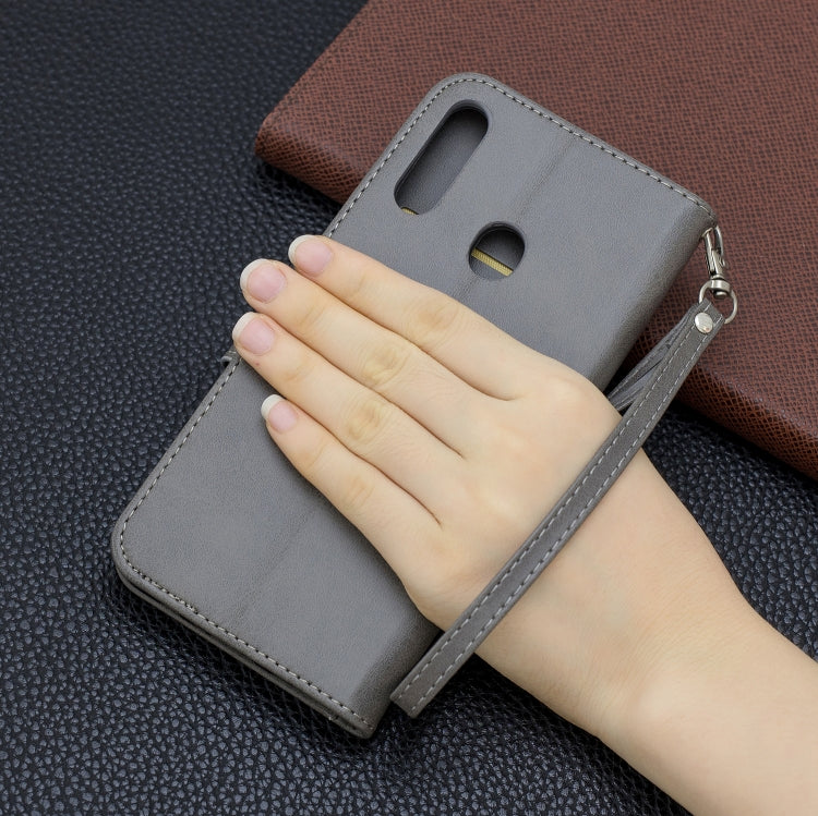 For Galaxy A20s Retro Lambskin Texture Pure Color Horizontal Flip PU Leather Case with Holder & Card Slots & Wallet & Lanyard