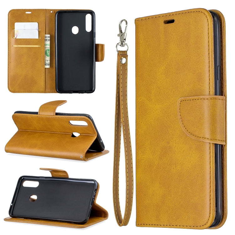 For Galaxy A20s Retro Lambskin Texture Pure Color Horizontal Flip PU Leather Case with Holder & Card Slots & Wallet & Lanyard