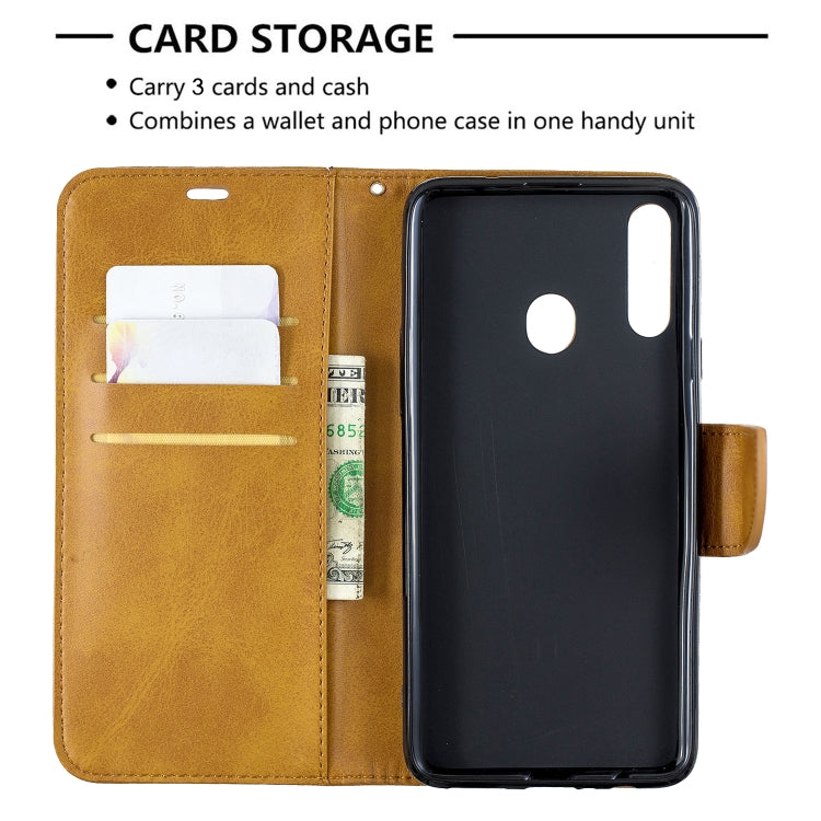 For Galaxy A20s Retro Lambskin Texture Pure Color Horizontal Flip PU Leather Case with Holder & Card Slots & Wallet & Lanyard