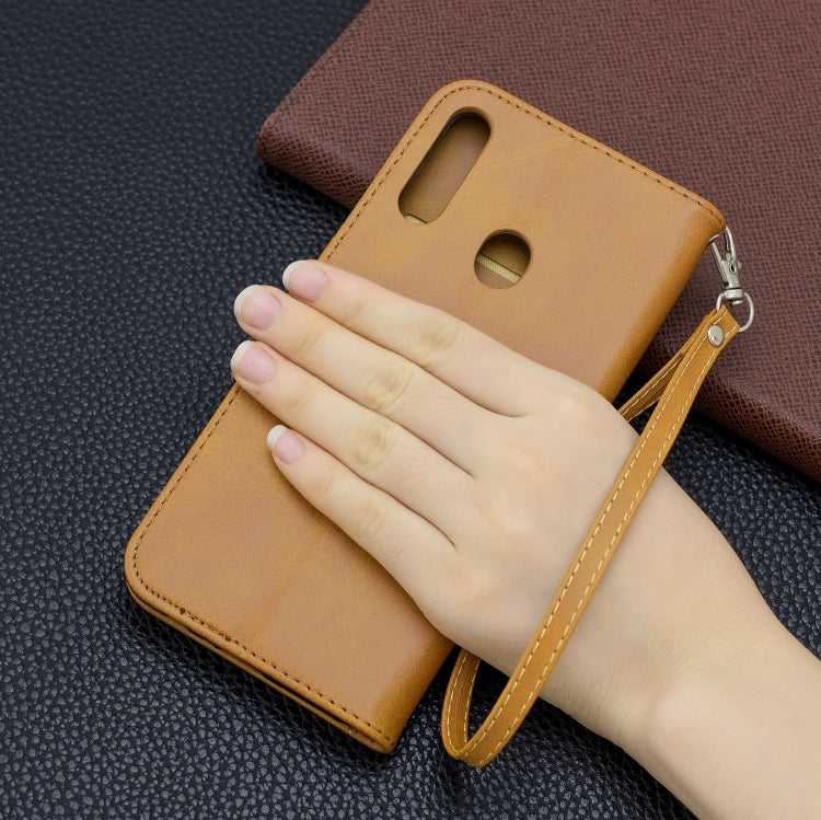 For Galaxy A20s Retro Lambskin Texture Pure Color Horizontal Flip PU Leather Case with Holder & Card Slots & Wallet & Lanyard