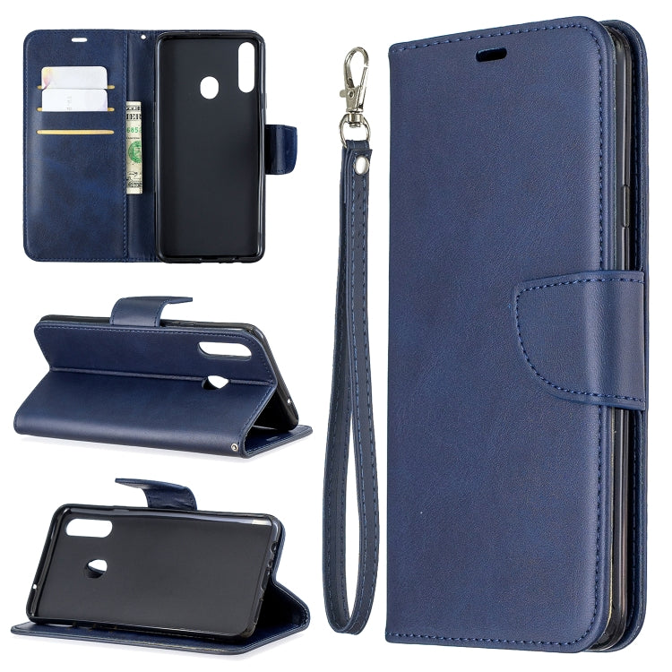 For Galaxy A20s Retro Lambskin Texture Pure Color Horizontal Flip PU Leather Case with Holder & Card Slots & Wallet & Lanyard