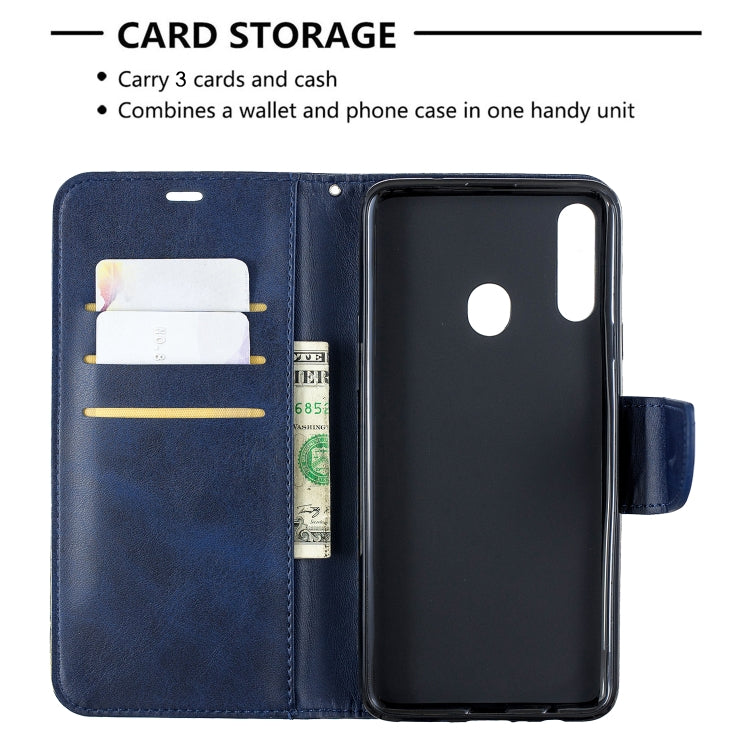 For Galaxy A20s Retro Lambskin Texture Pure Color Horizontal Flip PU Leather Case with Holder & Card Slots & Wallet & Lanyard