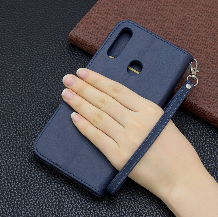 For Galaxy A20s Retro Lambskin Texture Pure Color Horizontal Flip PU Leather Case with Holder & Card Slots & Wallet & Lanyard