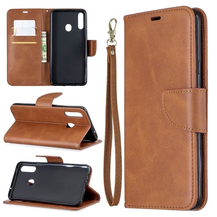 For Galaxy A20s Retro Lambskin Texture Pure Color Horizontal Flip PU Leather Case with Holder & Card Slots & Wallet & Lanyard