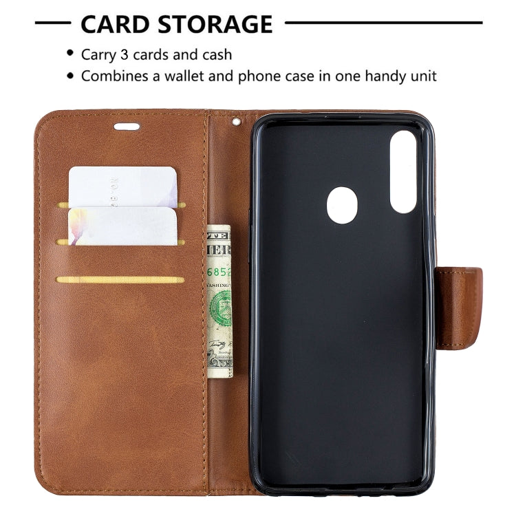 For Galaxy A20s Retro Lambskin Texture Pure Color Horizontal Flip PU Leather Case with Holder & Card Slots & Wallet & Lanyard