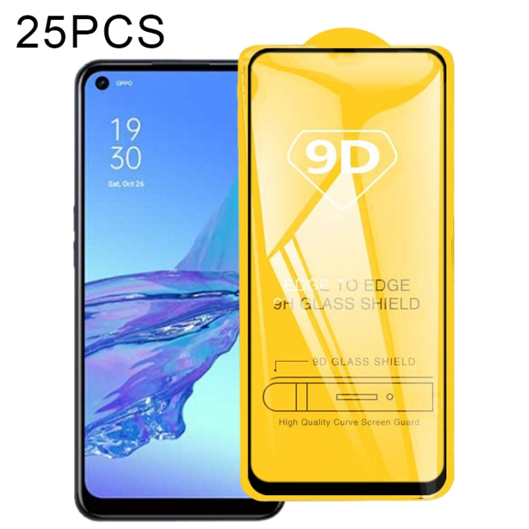 For OPPO A32 2020 25 PCS 9D Full Glue Full Screen Tempered Glass Film