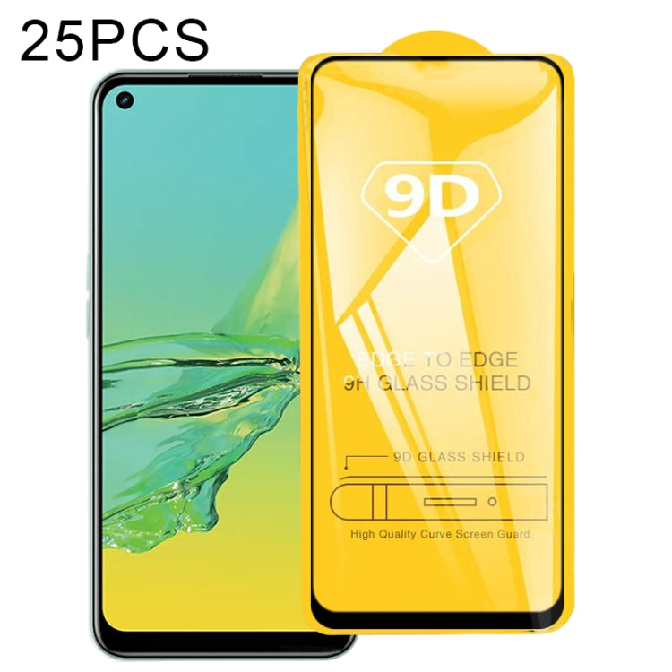 For OPPO A33 2020 25 PCS 9D Full Glue Full Screen Tempered Glass Film