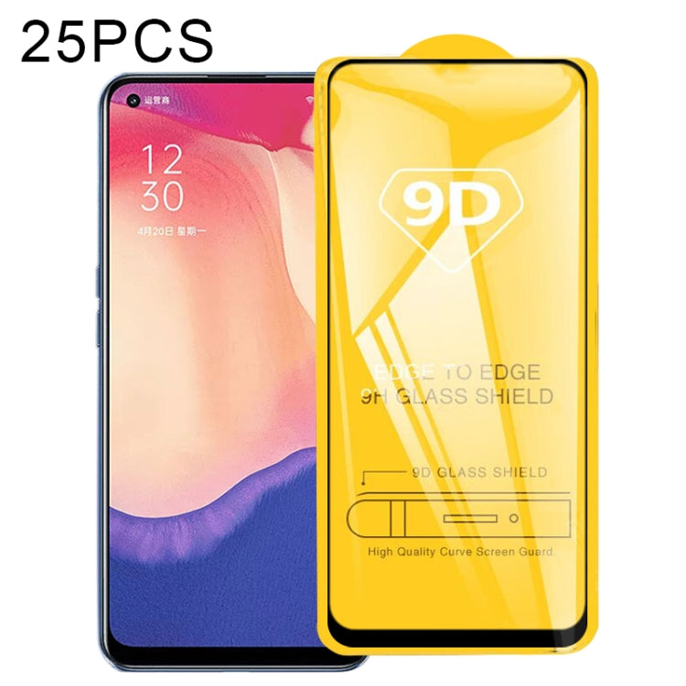 For OPPO Reno4 SE 25 PCS 9D Full Glue Full Screen Tempered Glass Film