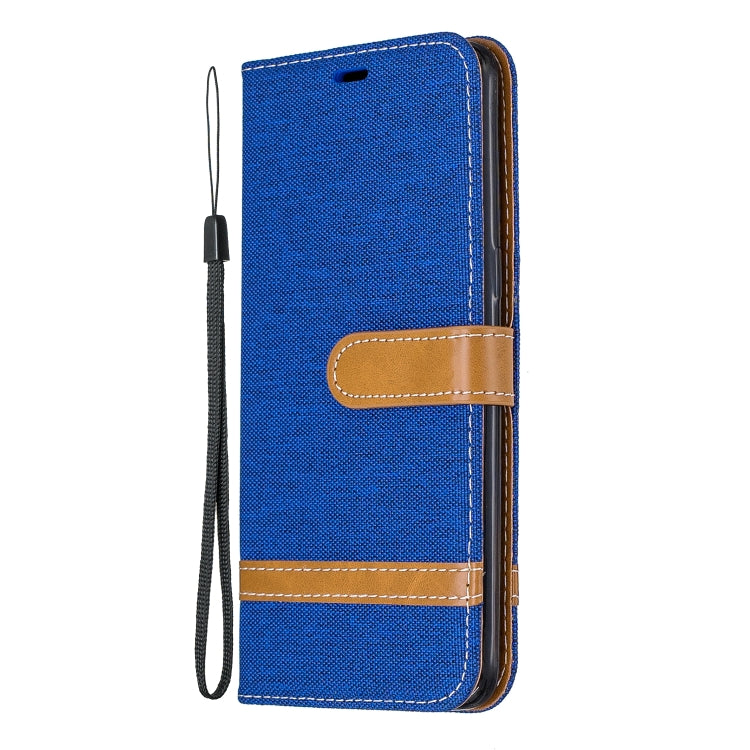 For Galaxy A10s Color Matching Denim Texture Horizontal Flip Leather Case with Holder & Card Slots & Wallet & Lanyard