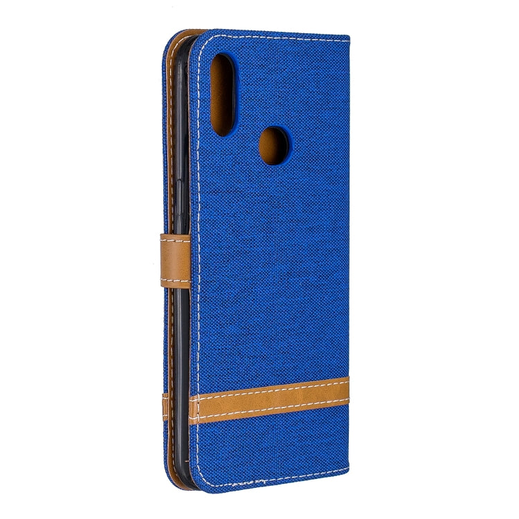 For Galaxy A10s Color Matching Denim Texture Horizontal Flip Leather Case with Holder & Card Slots & Wallet & Lanyard